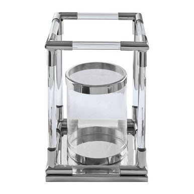 Small Candle Holder in Silver Finish and Acrylic | Lucita
