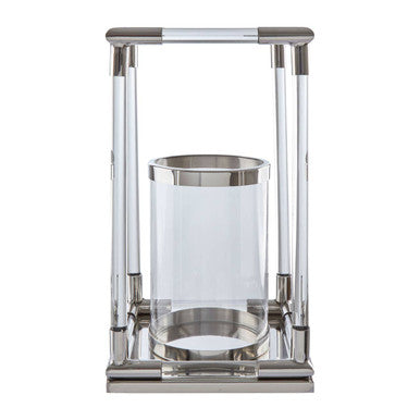 Large Candle Holder in Silver Finish and Acrylic | Lucita