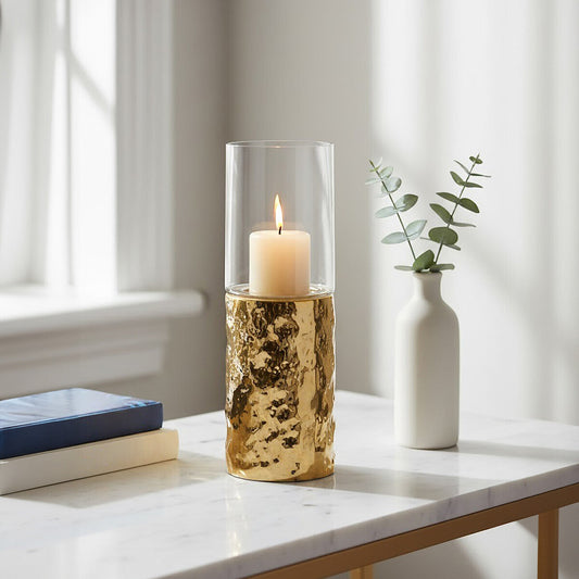 Martele Small Pillar Gold Candle Holder