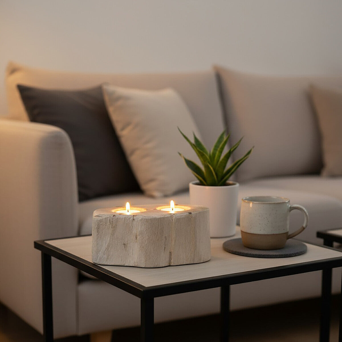 Relic Petrified Wood Double Candle Holder