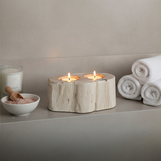 Relic Petrified Wood Double Candle Holder