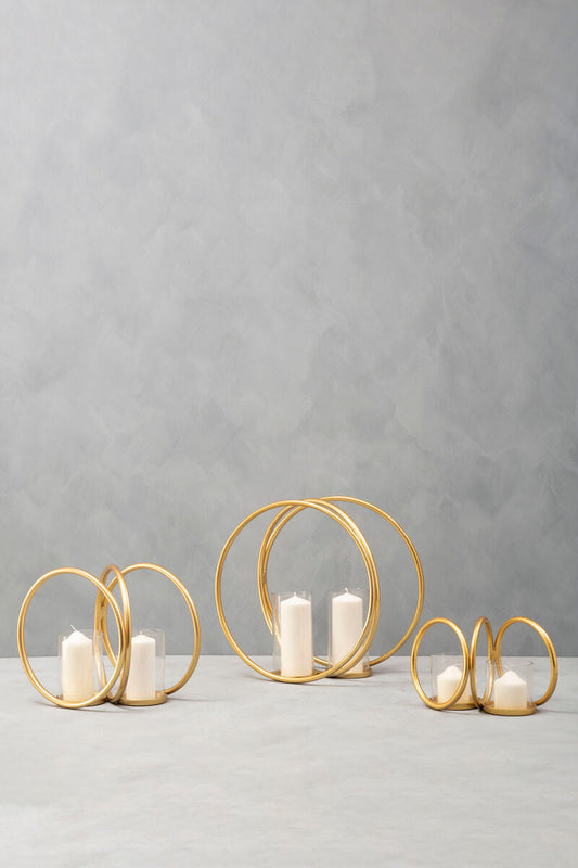 Aura Medium Gold Finish Double Candle Holder