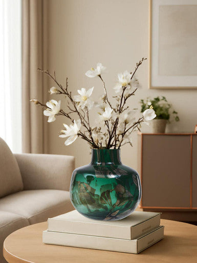 Herbie Green and Gold Small Glass Vase