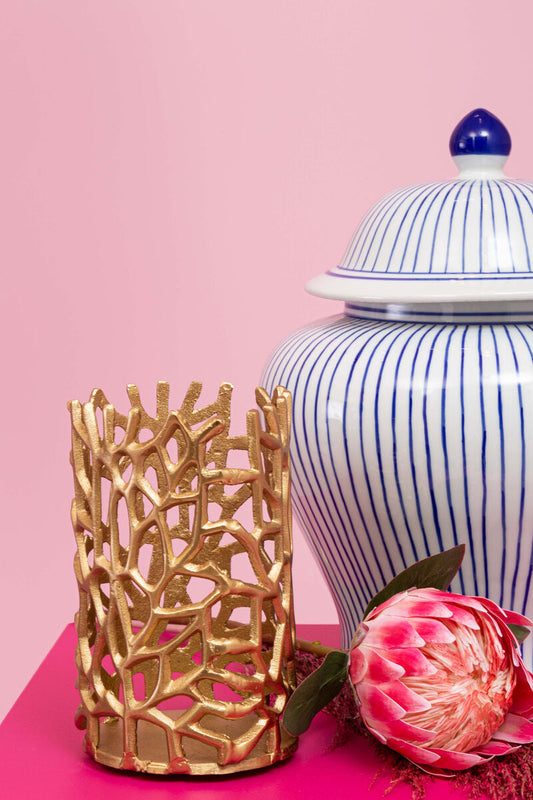 Damson Small White And Blue Ceramic Jar