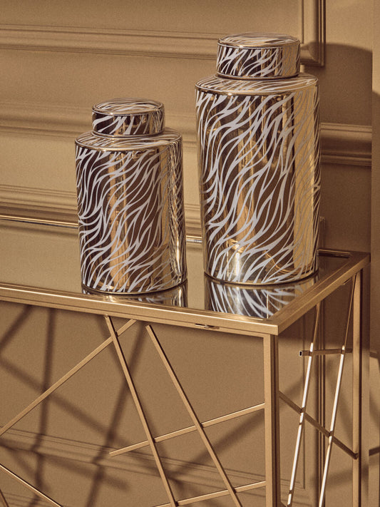 Doria Large White And Gold Finish Ceramic Jar