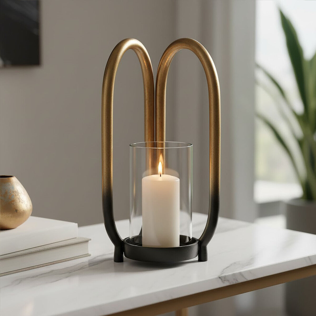 Small Ombre Black and Gold Finish Candle Holder | Deomali