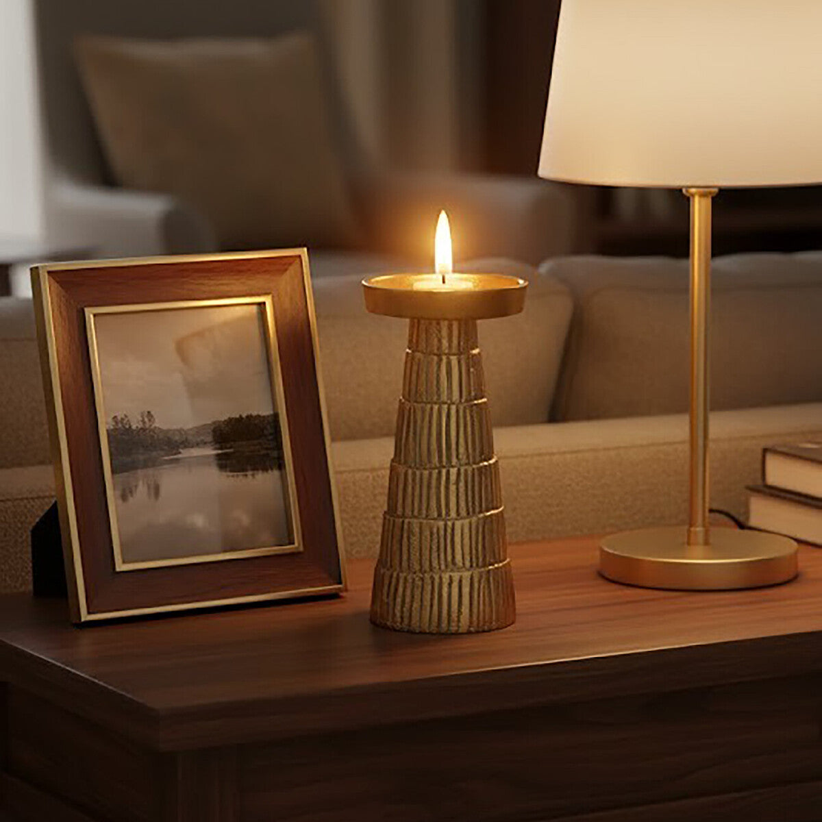 Deomali Small Gold Finish Candle Holder