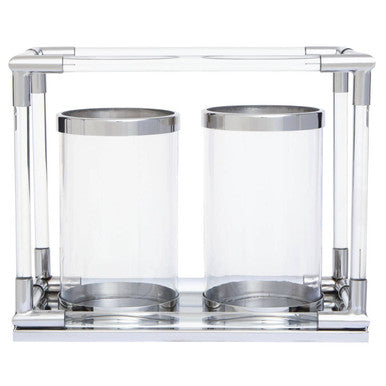 Double Silver Steel and Acrylic Candle Holder | Lucita