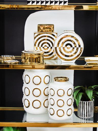 Curva Round Gold and White Trinket Box