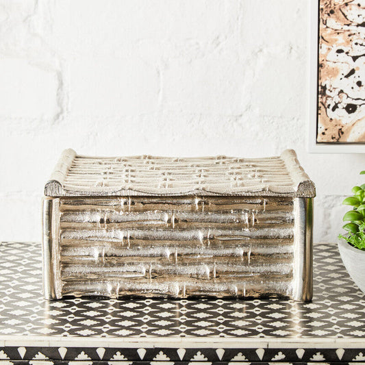 Large Silver Finish Bamboo Effect Trinket Box | Hiba