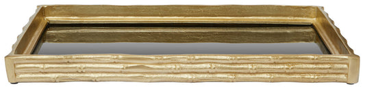 Hiba Gold Finish Bamboo Effect Mirrored Tray