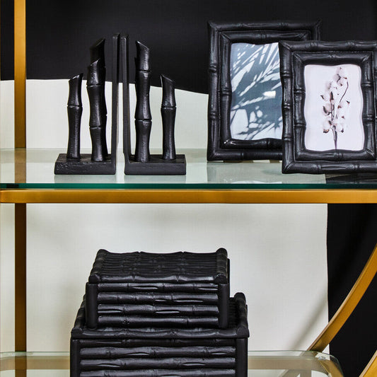 Large Black Finish Bamboo Effect Trinket Box | Hiba