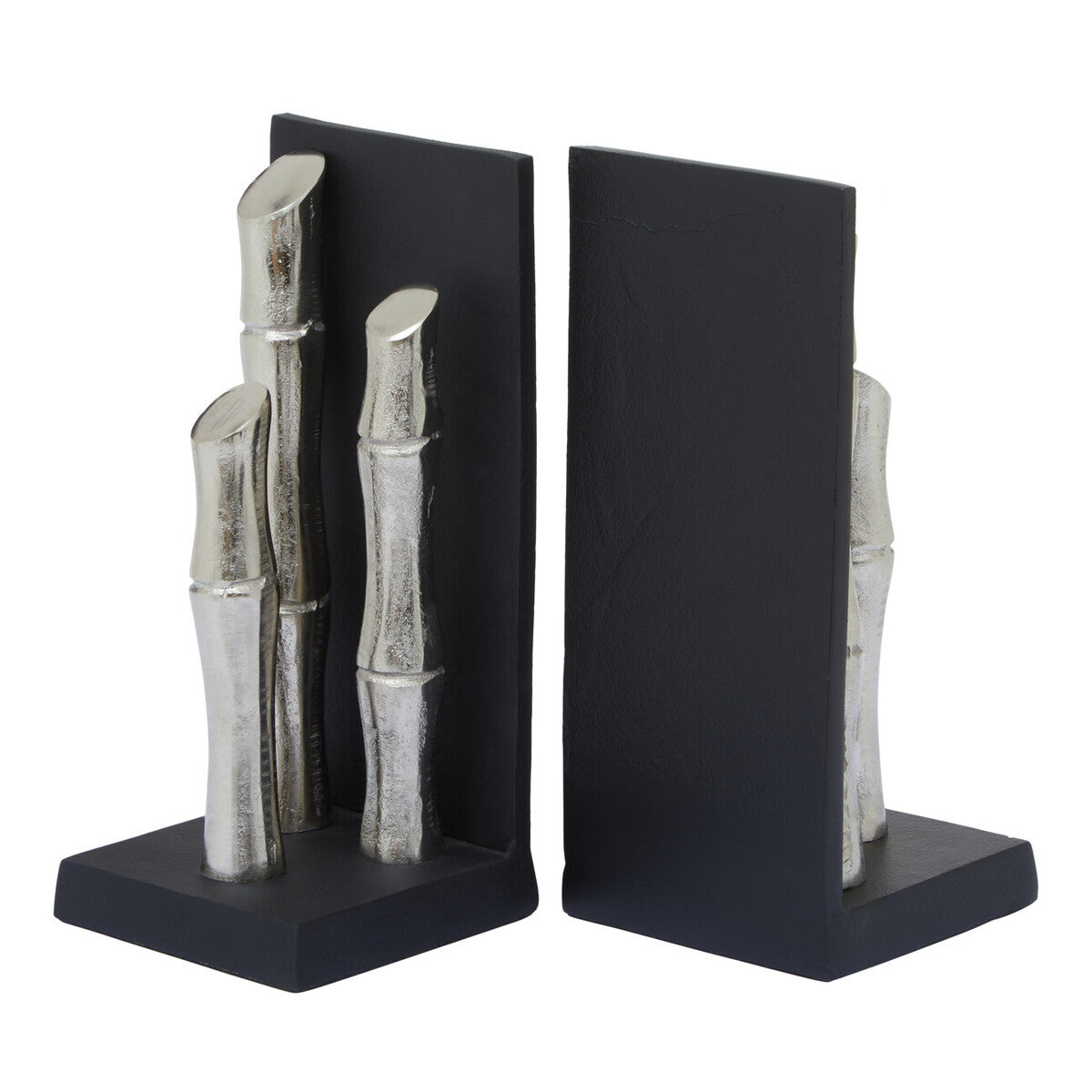 Set of Two Silver Finish Bamboo Effect Bookends | Hiba