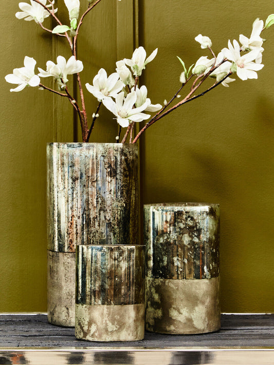 Gaia Small Glass Vase in Metallic Antique Finish