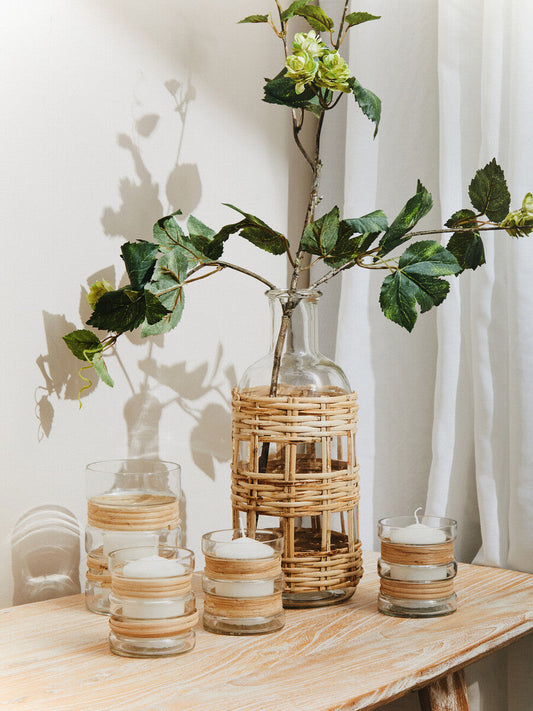 Kuta Natural Cane and Glass Small Vase