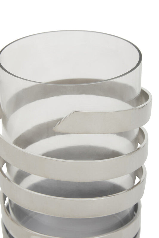 Amreli Small Vertical Textured Silver Metal Hurricane Candle Holder