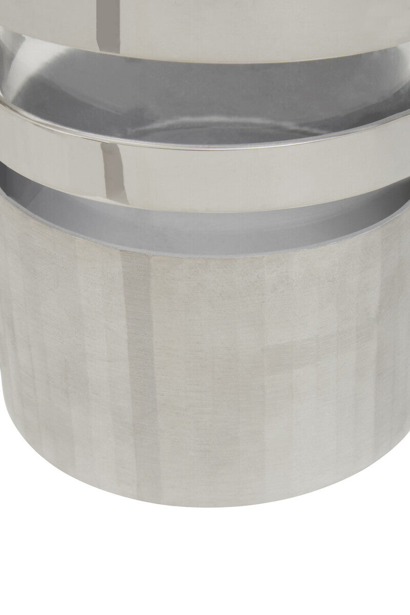 Amreli Silver Metal and Glass Small Hurricane Candle Holder with Spiral Design