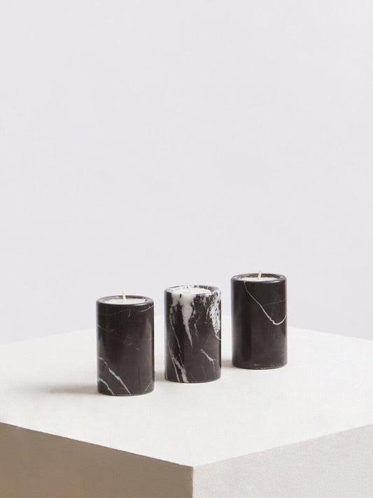 Salmo Set Of Three Black Marble Tealight Holders
