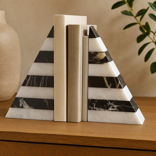 Soma Set of Two Black And White Striped Marble Bookends