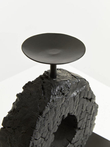 Small Charred Black Mango Wood Log Candle Holder | Fidel