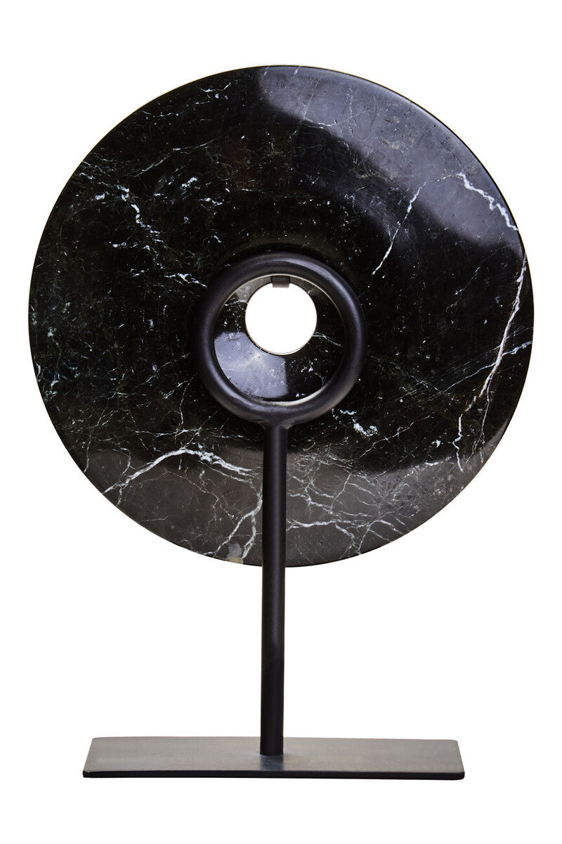 Salmo Small Round Black Marble Disc Sculpture