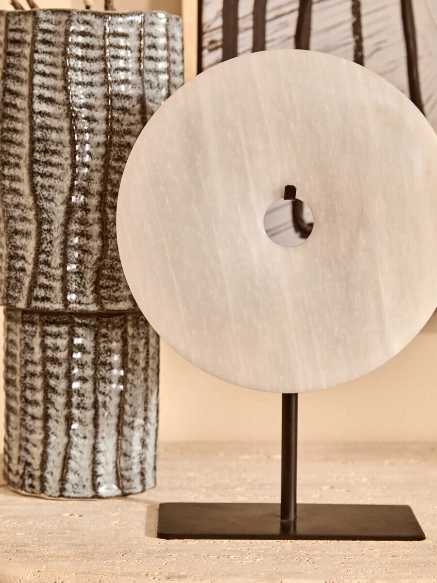 Zoro Large Round Dia 30cm Grey Marble Disc Sculpture