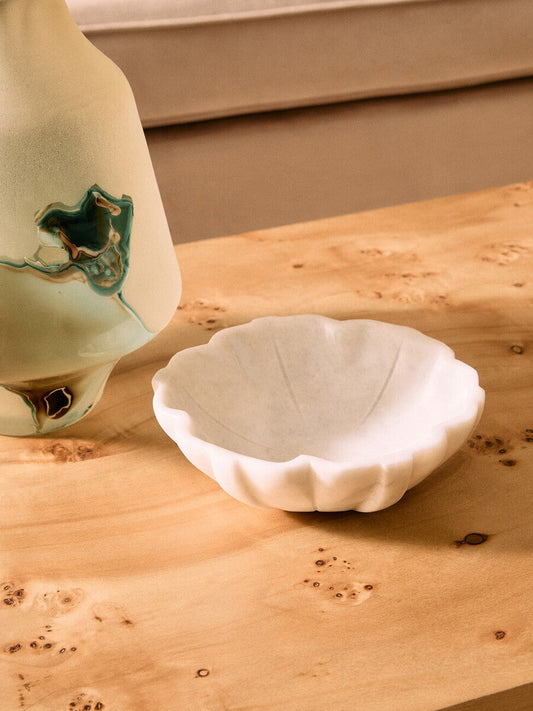 Zoro Small White Marble Lotus Bowl
