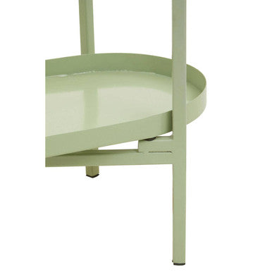 Green Metallic Console Table with Polished Gold Top and Two-Tier Shelves, Sabia