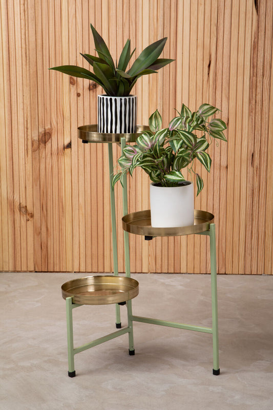 Sabia Green And Gold Three Tiered Plant Stand
