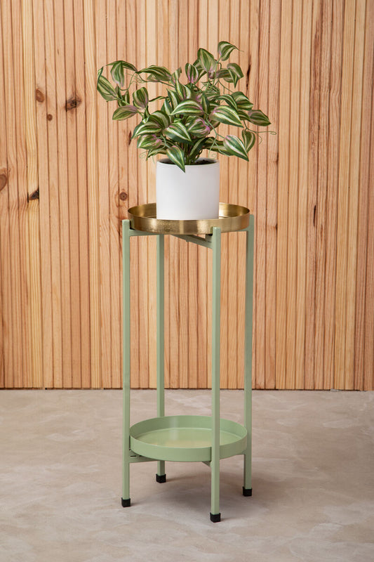 Sabia Green And Gold Two Tiered Plant Stand