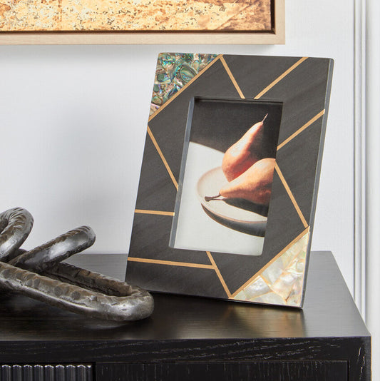 Oriana 4In X 6In Mother of Pearl and Gold Inlay Small Photo Frame