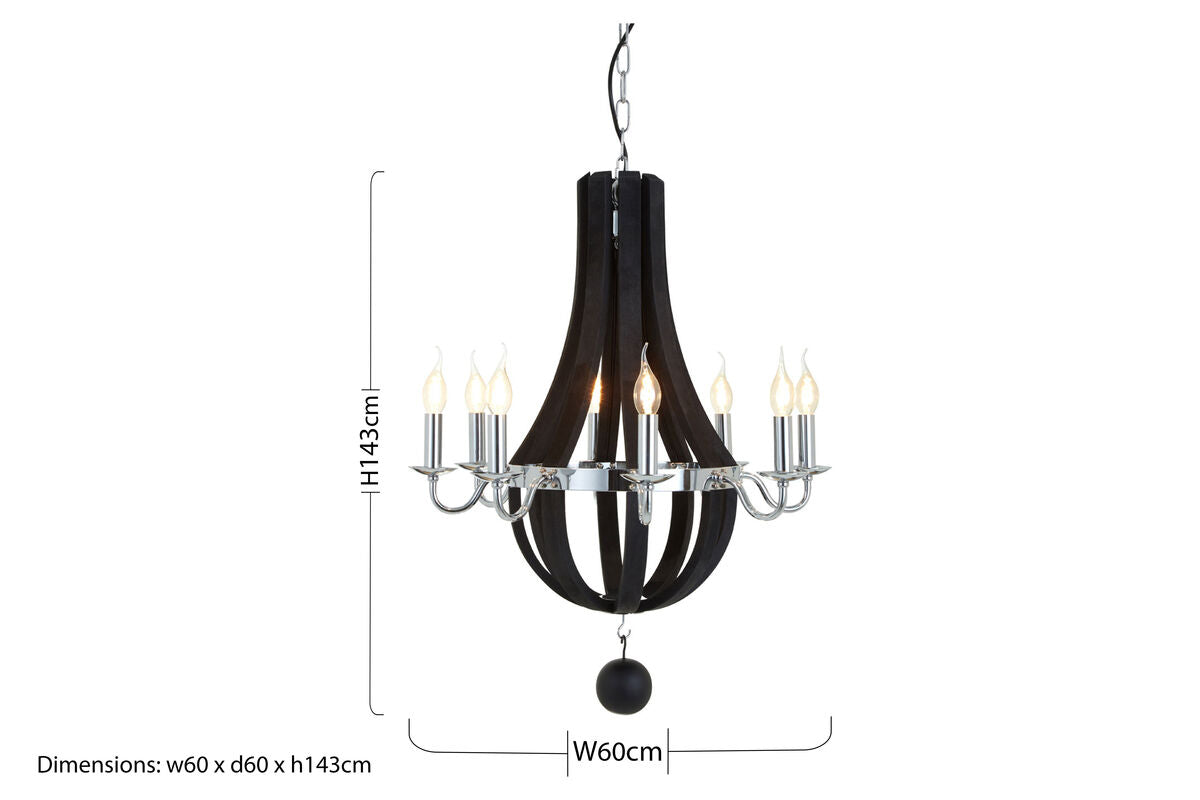Black 8 Bulb Curved Chandelier | Kensington Townhouse