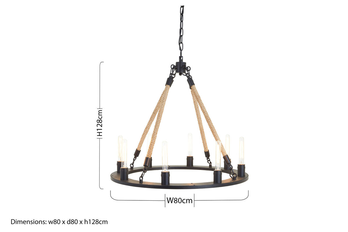 8 Bulb Rope and Metal Hoop Chandelier | Hampstead