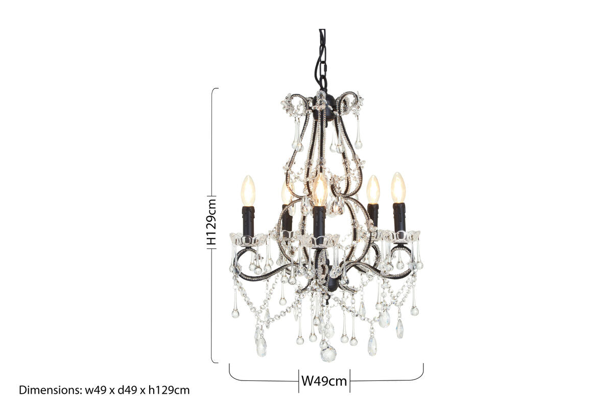5 Bulb Crystal Glass Chandelier | Kensington Townhouse