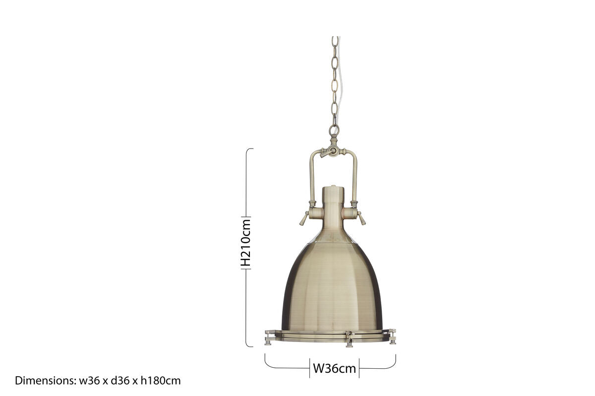 Large Antique Brass Pendant Light | Lexington