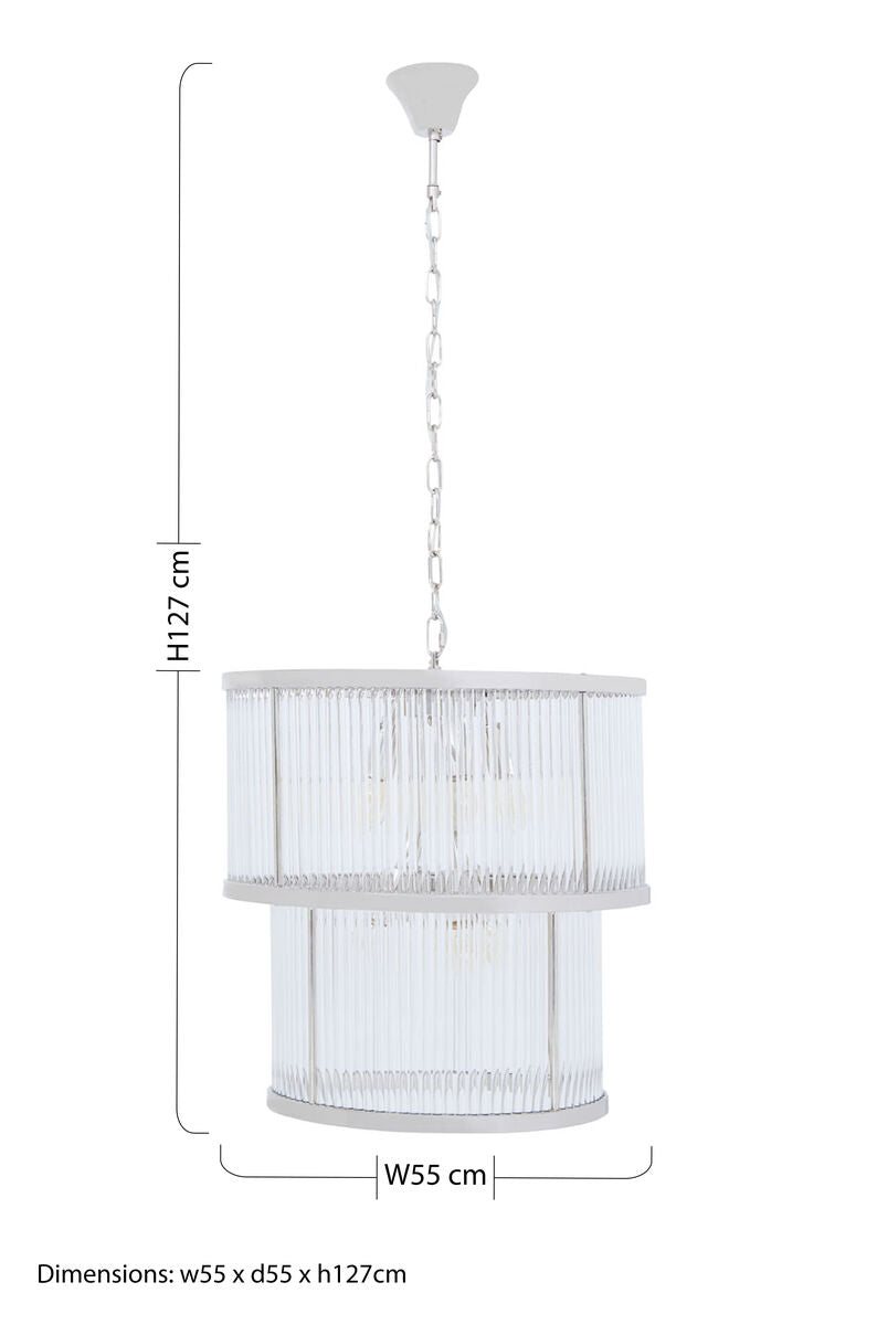 2 Tier Nickel Finish Glass Chandelier | Salasco
