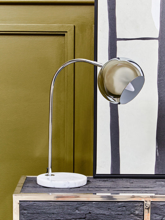 Karter Chrome Finish Table Lamp With White Base