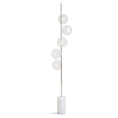 White Marble and Nickel Finish 5 Bulb Floor Lamp | Abira