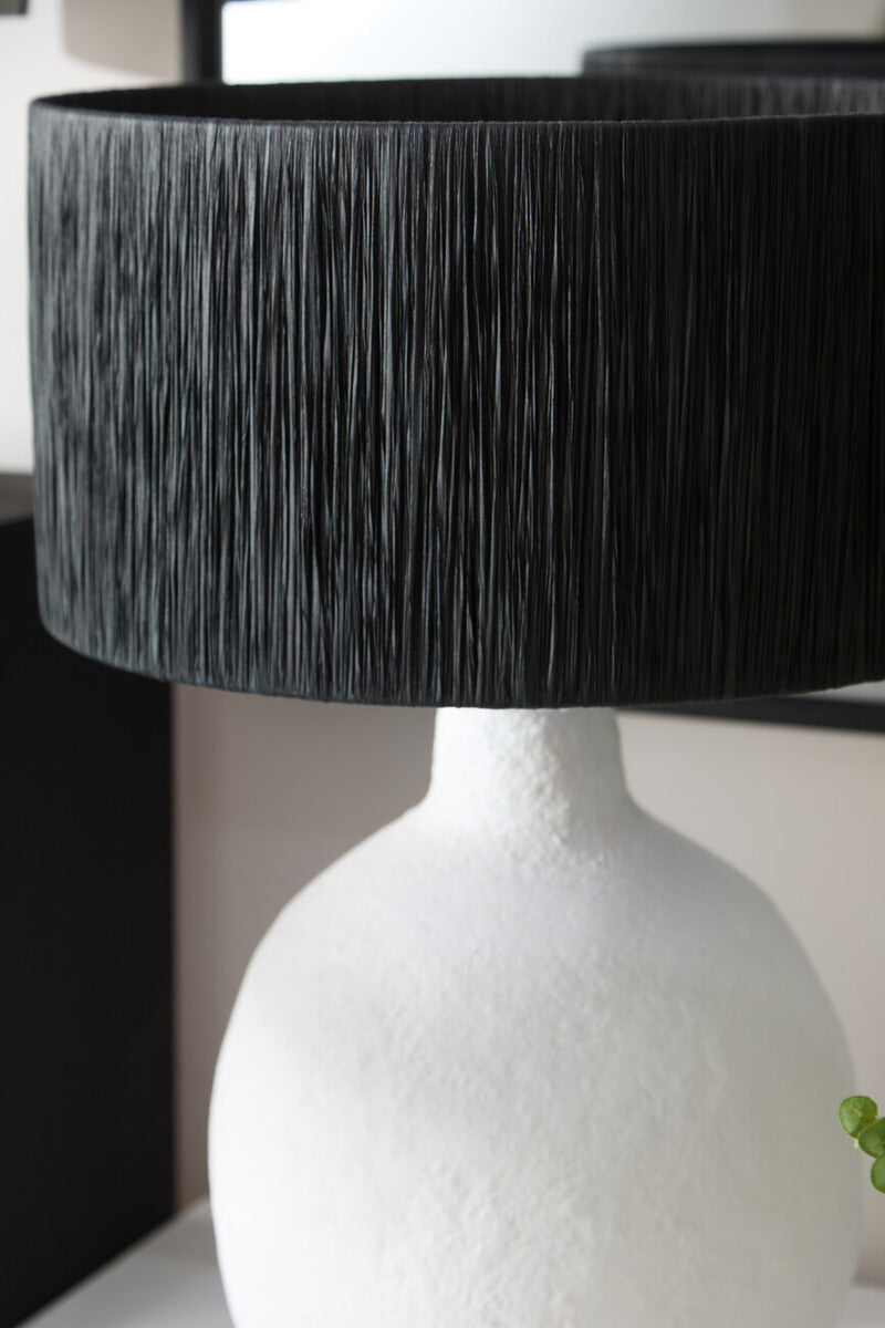 Carta 61cm White Papier Mache Table Lamp With Black Raffia Shade