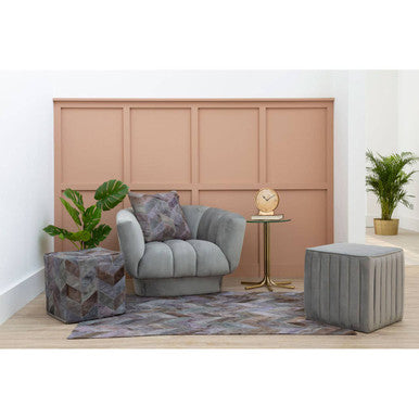 Bosie Safira Large Grey Hair on Leather Chevron Patchwork Rug