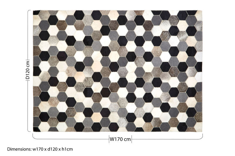 Bosie Safira Small Hair on Leather Hexagon Patchwork Rug