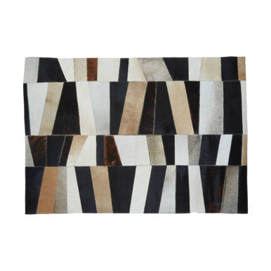 Bosie Small Geometric Striped Hair on Leather Patchwork Rug | Safira
