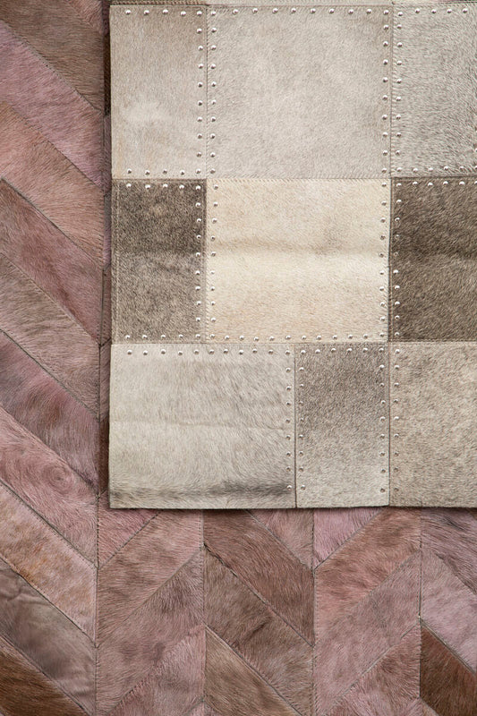 Bosie Safira Large Grey Hair on Leather Patchwork Rug