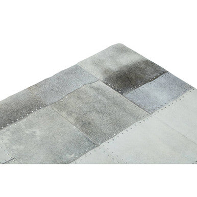 Bosie Large Grey Hair on Leather Patchwork Rug | Safira