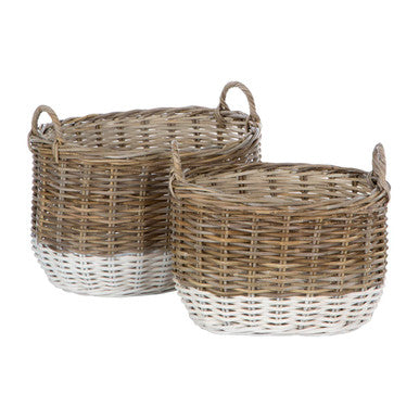 Set of Two Natural Rattan Oval Storage Baskets | Hampstead