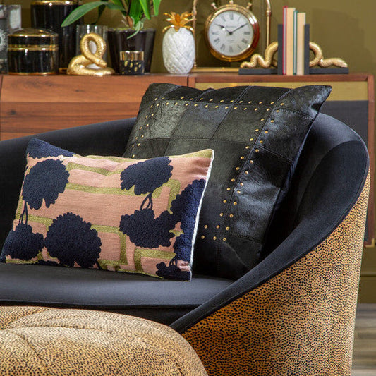Bosie Black Hair on Leather Patchwork Cushion | Safira