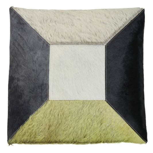 Bosie Geometric Hair on Leather Patchwork Cushion | Safira