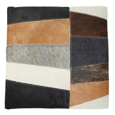 Bosie Neutral Colourblock Hair on Leather Patchwork Cushion | Safira