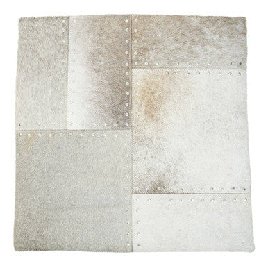 Bosie Grey Hair on Leather Patchwork Cushion | Safira