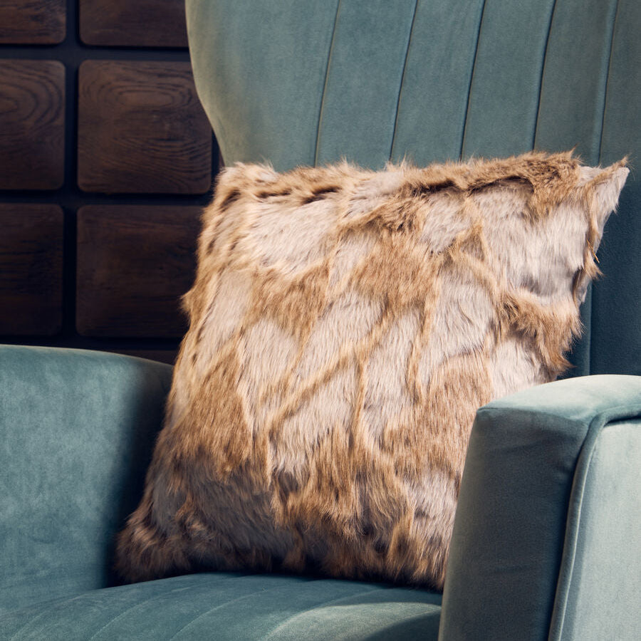 Bosie Grey and Natural Square Fur Cushion | Lamina